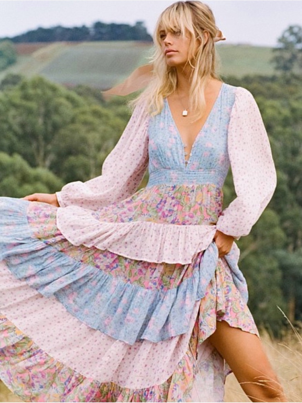 NWT SPELL Dolly Ra-Ra Gown in Patchwork — XS 🌸